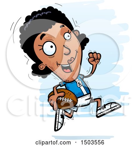 Clipart of a Running Black Female Football Player - Royalty Free Vector Illustration by Cory Thoman