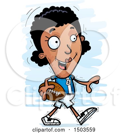 Clipart of a Walking Black Female Football Player - Royalty Free Vector Illustration by Cory Thoman