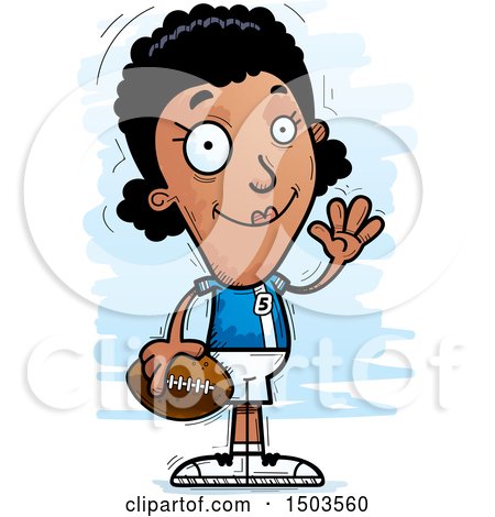 Clipart of a Waving Black Female Football Player - Royalty Free Vector Illustration by Cory Thoman