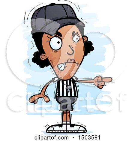 Clipart of a Mad Pointing Black Female Referee - Royalty Free Vector Illustration by Cory Thoman
