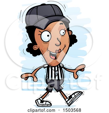 Clipart of a Walking Black Female Referee - Royalty Free Vector Illustration by Cory Thoman