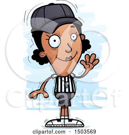 Clipart of a Waving Black Female Referee - Royalty Free Vector Illustration by Cory Thoman