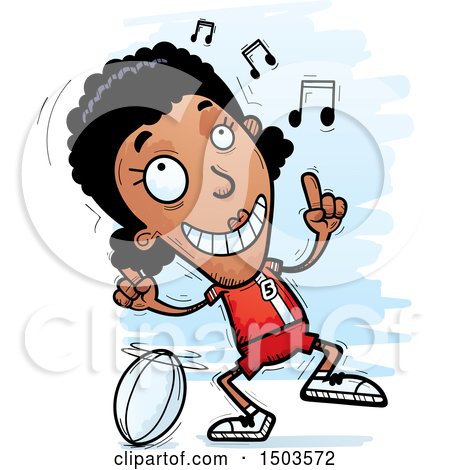 Clipart of a Black Female Rugby Player Doing a Happy Dance - Royalty Free Vector Illustration by Cory Thoman