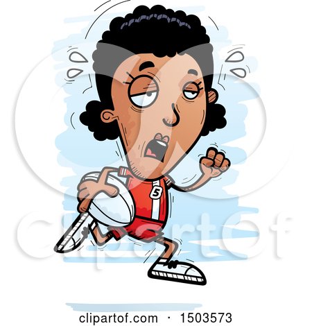 Clipart of a Tired Running Black Female Rugby Player - Royalty Free Vector Illustration by Cory Thoman