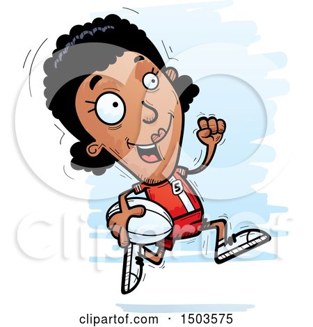 Clipart of a Running Black Female Rugby Player - Royalty Free Vector Illustration by Cory Thoman