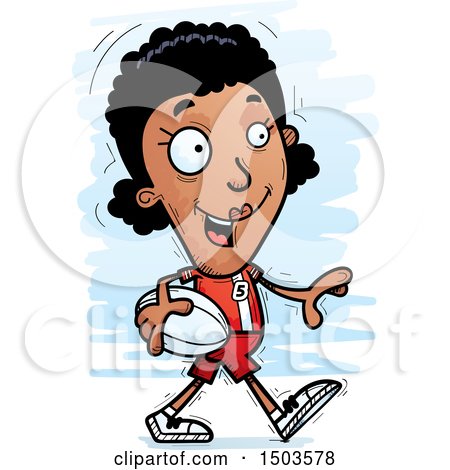 Clipart of a Walking Black Female Rugby Player - Royalty Free Vector Illustration by Cory Thoman