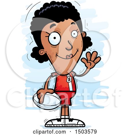 Clipart of a Waving Black Female Rugby Player - Royalty Free Vector Illustration by Cory Thoman
