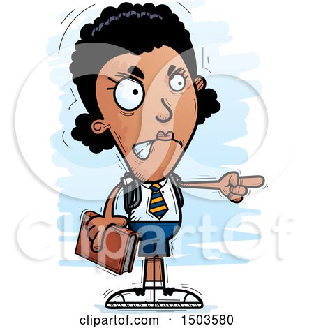 Clipart of a Mad Pointing Black Female College Student - Royalty Free Vector Illustration by Cory Thoman