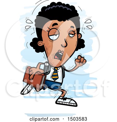 Clipart of a Tired Running Black Female College Student - Royalty Free Vector Illustration by Cory Thoman