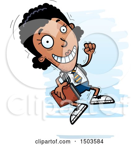 Clipart of a Jumping Black Female College Student - Royalty Free Vector Illustration by Cory Thoman