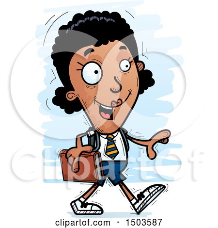 Clipart of a Walking Black Female College Student - Royalty Free Vector Illustration by Cory Thoman
