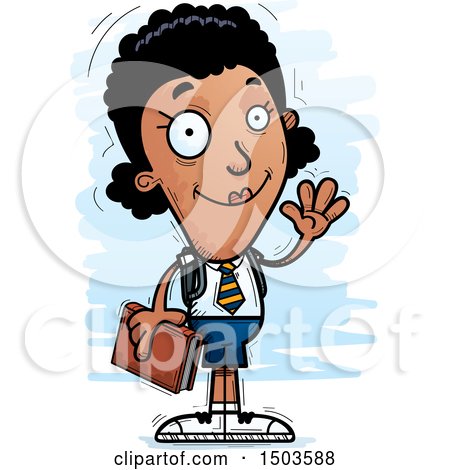 Clipart of a Waving Black Female College Student - Royalty Free Vector Illustration by Cory Thoman