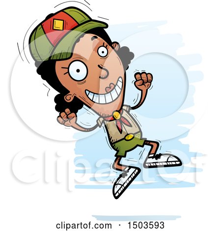 Clipart of a Jumping Black Female Scout - Royalty Free Vector Illustration by Cory Thoman