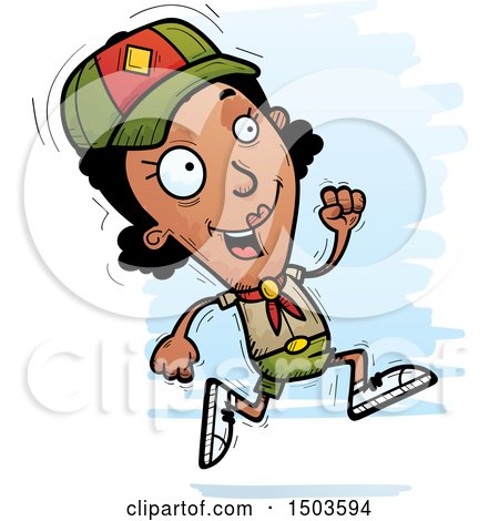 Clipart of a Running Black Female Scout - Royalty Free Vector Illustration by Cory Thoman