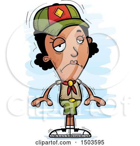 Clipart of a Sad Black Female Scout - Royalty Free Vector Illustration by Cory Thoman