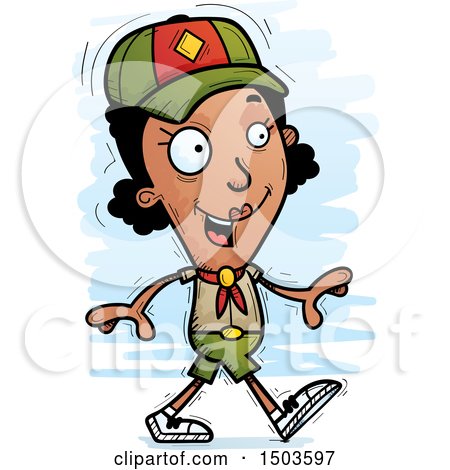 Clipart of a Walking Black Female Scout - Royalty Free Vector Illustration by Cory Thoman