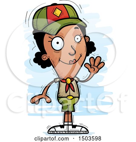 Clipart of a Waving Black Female Scout - Royalty Free Vector Illustration by Cory Thoman