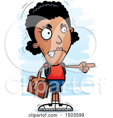Clipart of a Mad Pointing Black Female Community College Student - Royalty Free Vector Illustration by Cory Thoman