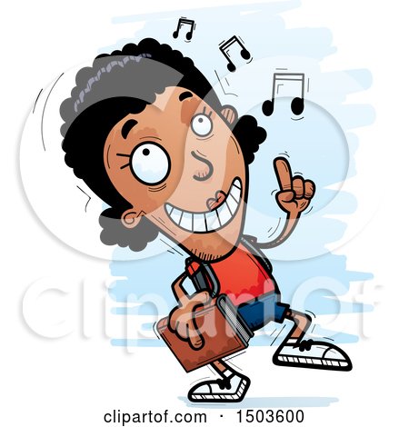 Clipart of a Black Female Community College Student Doing a Happy Dance - Royalty Free Vector Illustration by Cory Thoman