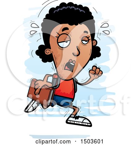 Clipart of a Tired Running Black Female Community College Student - Royalty Free Vector Illustration by Cory Thoman