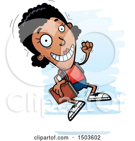 Clipart of a Jumping Black Female Community College Student - Royalty Free Vector Illustration by Cory Thoman