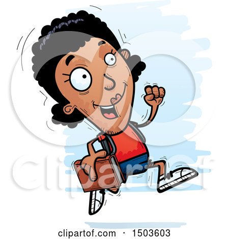 Clipart of a Running Black Female Community College Student - Royalty Free Vector Illustration by Cory Thoman