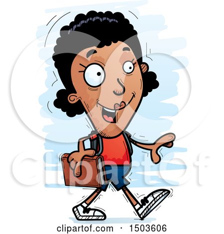Clipart of a Walking Black Female Community College Student - Royalty Free Vector Illustration by Cory Thoman