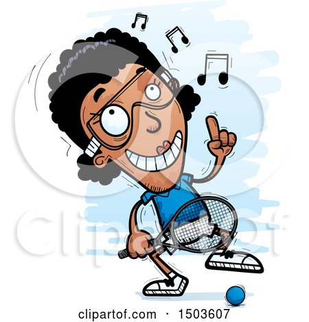 Clipart of a Happy Dancing African American Woman Racquetball Player - Royalty Free Vector Illustration by Cory Thoman
