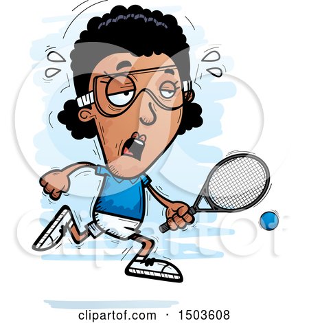 Clipart of a Tired African American Woman Racquetball Player - Royalty Free Vector Illustration by Cory Thoman