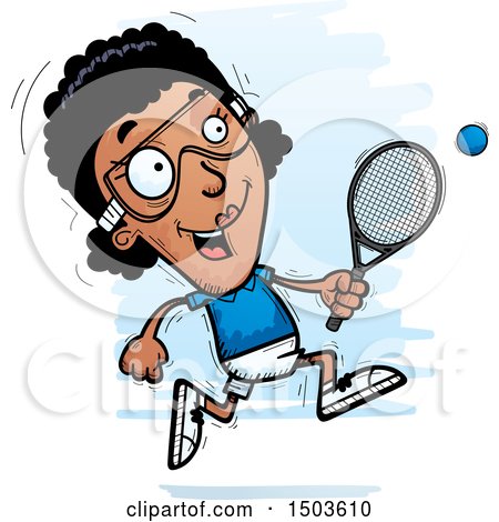Clipart of a Running African American Woman Racquetball Player - Royalty Free Vector Illustration by Cory Thoman