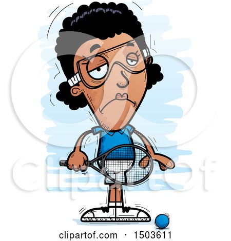 Clipart of a Sad African American Woman Racquetball Player - Royalty Free Vector Illustration by Cory Thoman
