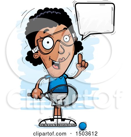 Clipart of a Talking African American Woman Racquetball Player - Royalty Free Vector Illustration by Cory Thoman