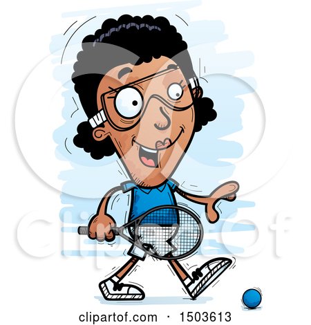 Clipart of a Walking African American Woman Racquetball Player - Royalty Free Vector Illustration by Cory Thoman