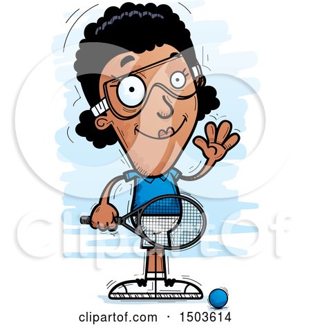Clipart of a Waving African American Woman Racquetball Player - Royalty Free Vector Illustration by Cory Thoman