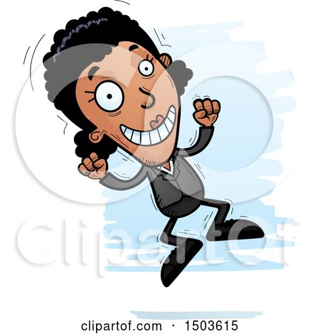 Clipart of a Jumping African American Business Woman - Royalty Free Vector Illustration by Cory Thoman