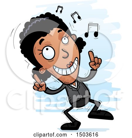 Clipart of a Happy Dancing African American Business Woman - Royalty Free Vector Illustration by Cory Thoman
