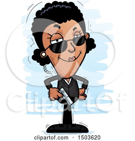 Clipart of a Confident African American Woman Secret Service Agent - Royalty Free Vector Illustration by Cory Thoman