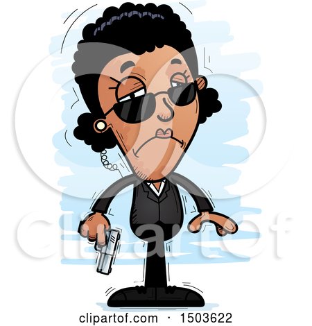 Clipart of a Sad African American Woman Secret Service Agent - Royalty Free Vector Illustration by Cory Thoman