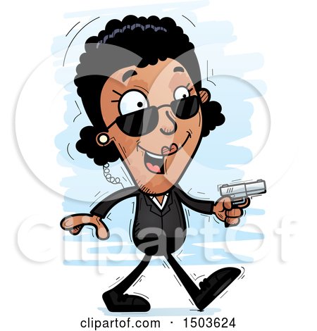 Clipart of a Walking African American Woman Secret Service Agent - Royalty Free Vector Illustration by Cory Thoman