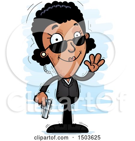 Clipart of a Waving African American Woman Secret Service Agent - Royalty Free Vector Illustration by Cory Thoman