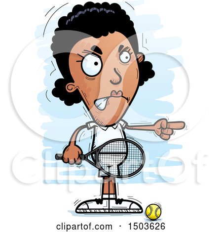 Clipart of a Mad Pointing African American Woman Tennis Player - Royalty Free Vector Illustration by Cory Thoman
