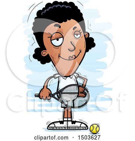 Clipart of a Confident African American Woman Tennis Player - Royalty Free Vector Illustration by Cory Thoman
