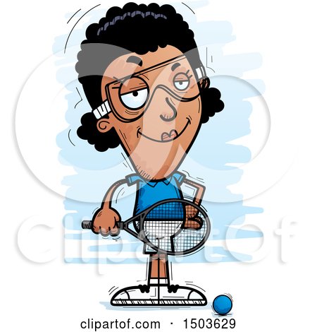Clipart of a Confident African American Woman Racquetball Player - Royalty Free Vector Illustration by Cory Thoman