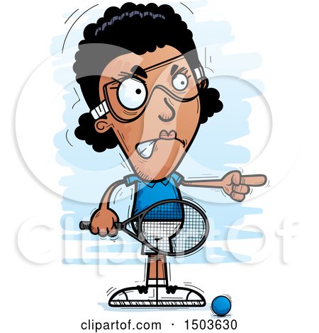 Clipart of a Mad Pointing African American Woman Racquetball Player - Royalty Free Vector Illustration by Cory Thoman