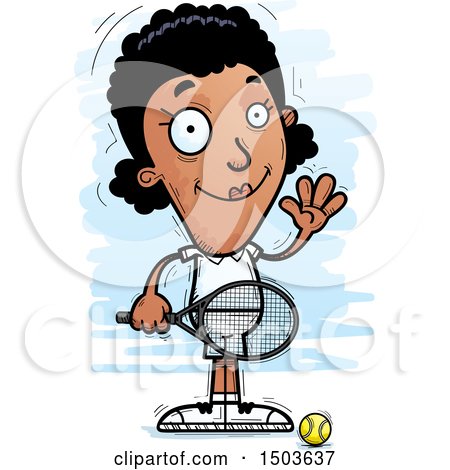 Clipart of a Waving African American Woman Tennis Player - Royalty Free Vector Illustration by Cory Thoman