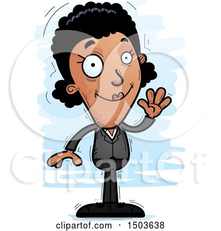 Clipart of a Waving African American Business Woman - Royalty Free Vector Illustration by Cory Thoman