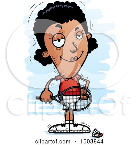 Clipart of a Confident African American Woman Badminton Player - Royalty Free Vector Illustration by Cory Thoman