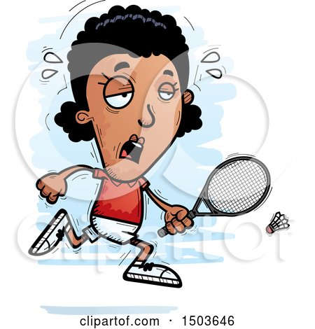 Clipart of a Tired African American Woman Badminton Player - Royalty Free Vector Illustration by Cory Thoman