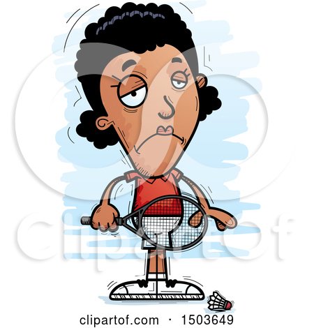 Clipart of a Sad African American Woman Badminton Player - Royalty Free Vector Illustration by Cory Thoman