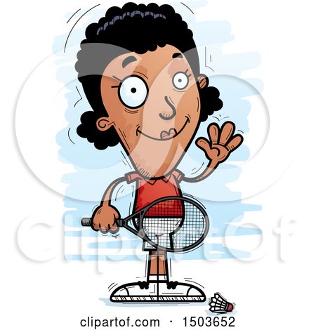 Clipart of a Waving African American Woman Badminton Player - Royalty Free Vector Illustration by Cory Thoman